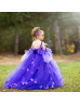 Spaghetti Straps Purple Tulle 3D Flowers Romantic Flower Girl Dress